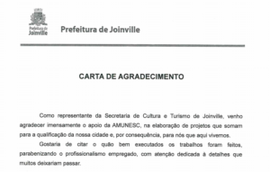 Read more about the article Amunesc recebe agradecimento da Secretaria de Cultura e Turismo de Joinville