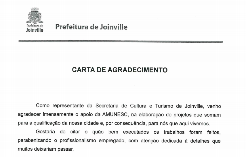 You are currently viewing Amunesc recebe agradecimento da Secretaria de Cultura e Turismo de Joinville