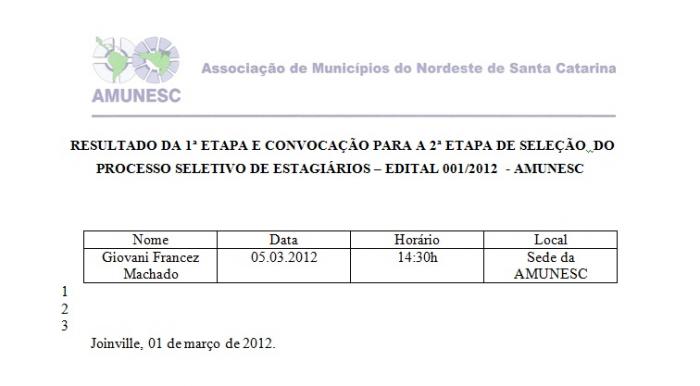 You are currently viewing AMUNESC publica resultado da primeira etapa e convoca candidatos para a segunda etapa do Processo Seletivo de Estagiários do Edital 001/2012.